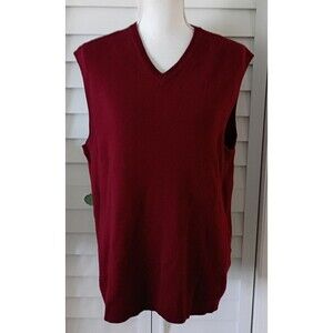 Tommy Hilfiger men's Merino Wool V-Neck Sleeveless Burgundy Vest‎ L